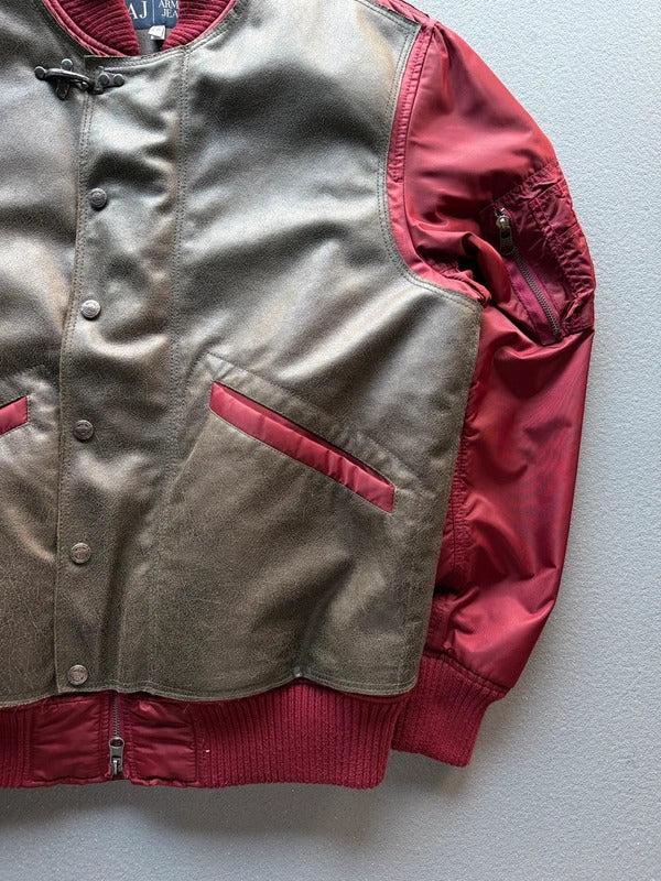 Y2K Armani Jeans Leather & Nylon Bomber Jacket Men’s XL