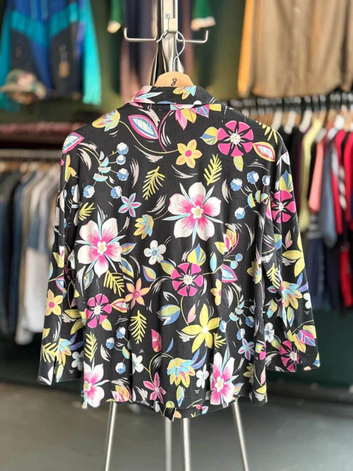 Vintage 80s Floral 3/4 Sleeve Blouse Shirt Large Ladies