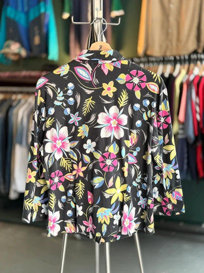 Vintage 80s Floral 3/4 Sleeve Blouse Shirt Large Ladies