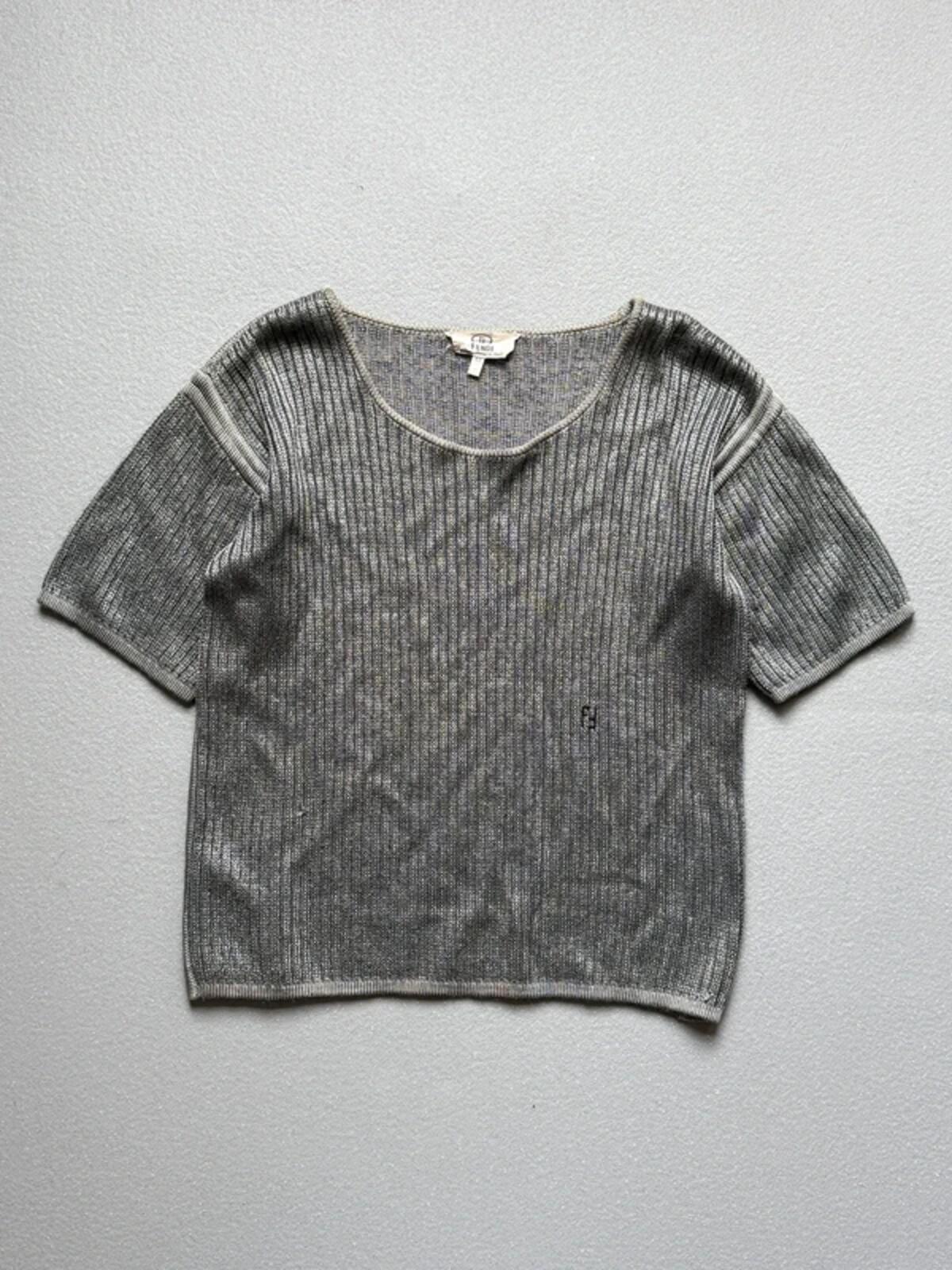 Fendi 80s Silver Short Sleeve Knit Jumper Size 14