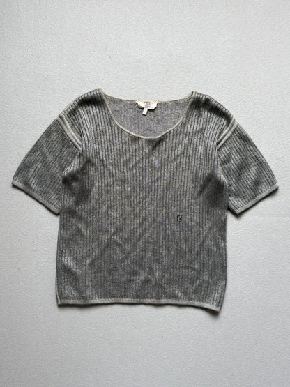 Fendi 80s Silver Short Sleeve Knit Jumper Size 14