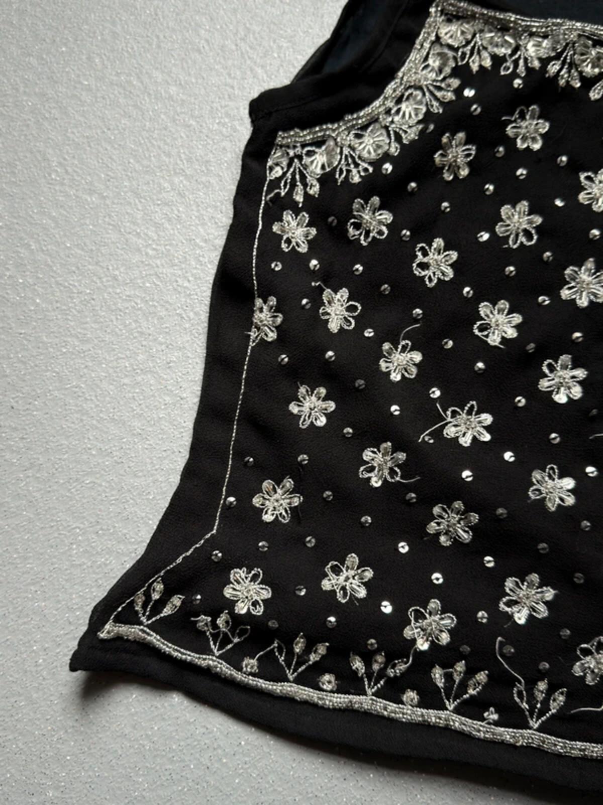 Y2K Floral Sequin Motivi Black Cami Top Small