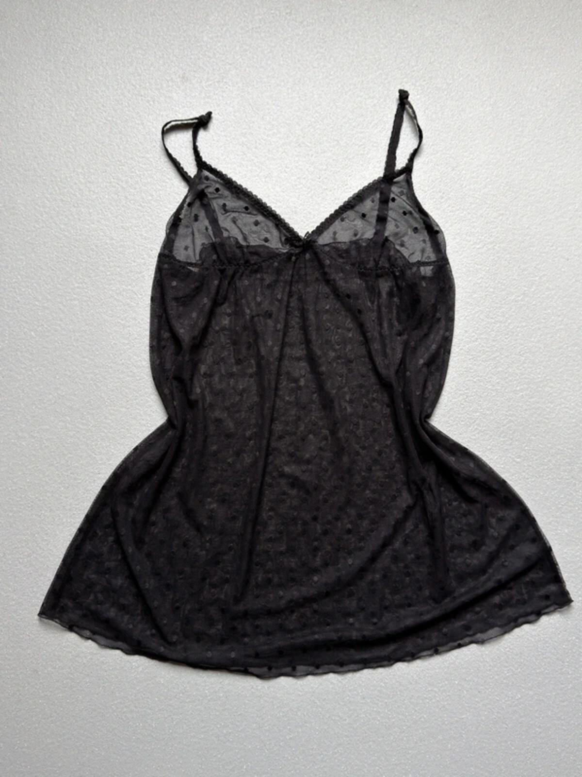 Y2K Sheer Polkadot Black Mini Slip Dress Small