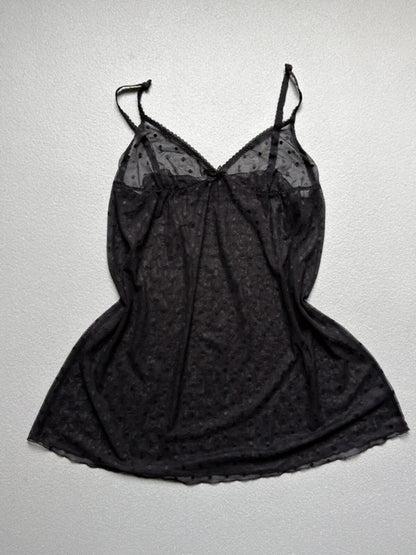 Y2K Sheer Polkadot Black Mini Slip Dress Small