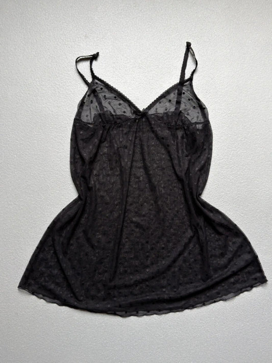 Y2K Sheer Polkadot Black Mini Slip Dress Small