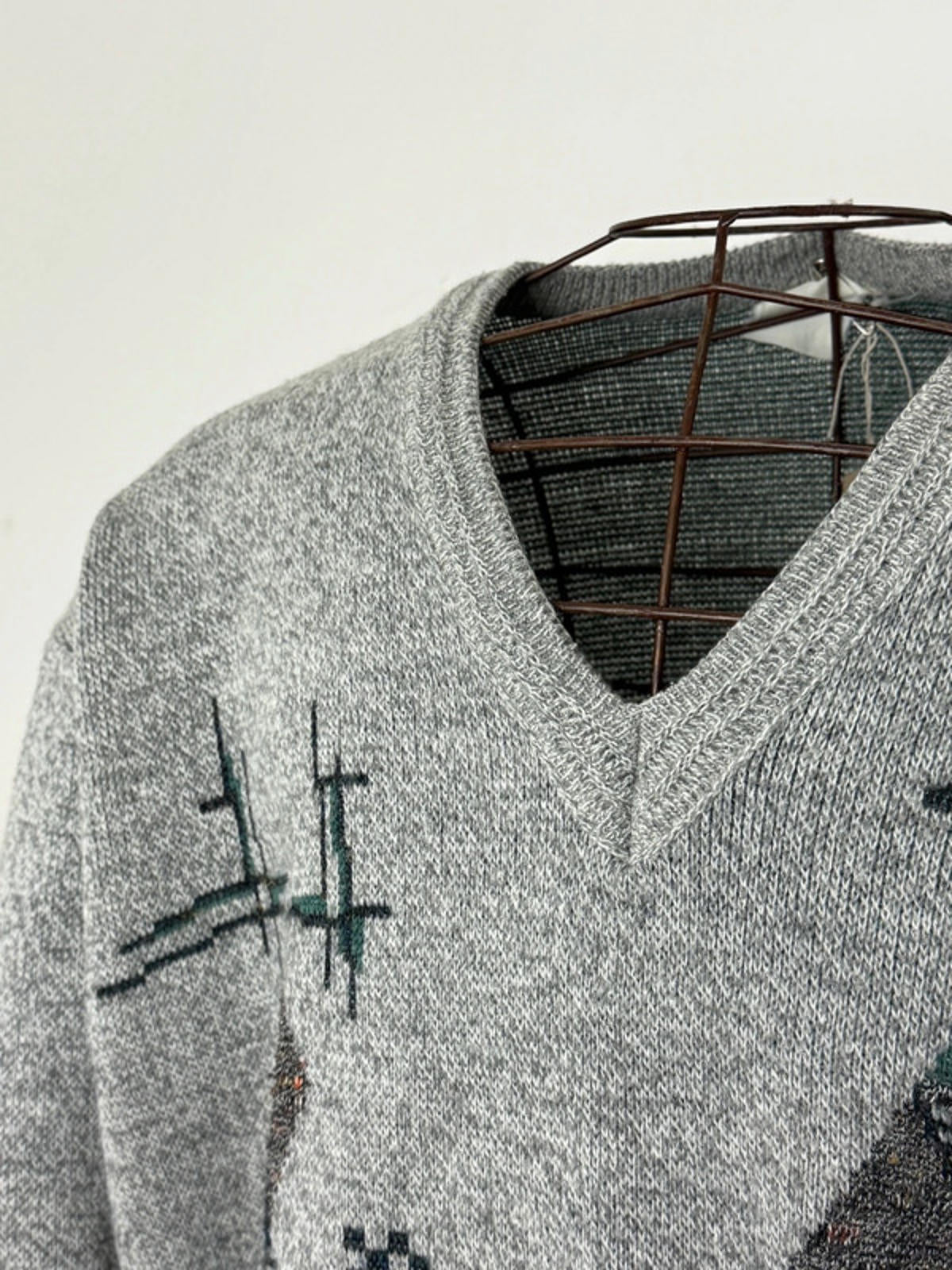 Geometric 80s V Neck Knit Jumper XL Boxy Fit