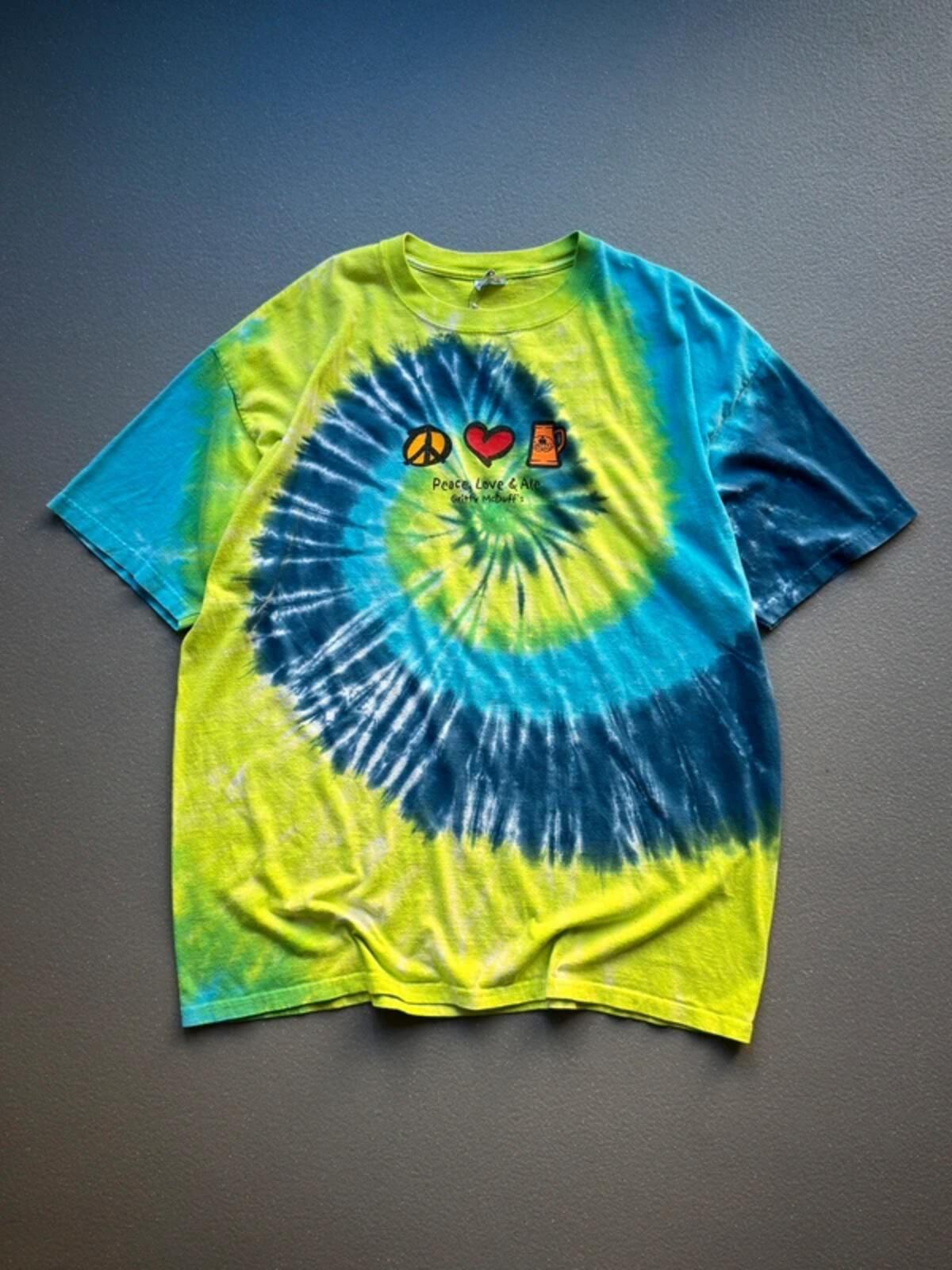 Vintage Peace Love Ale T Shirt 2XL Tie Dye