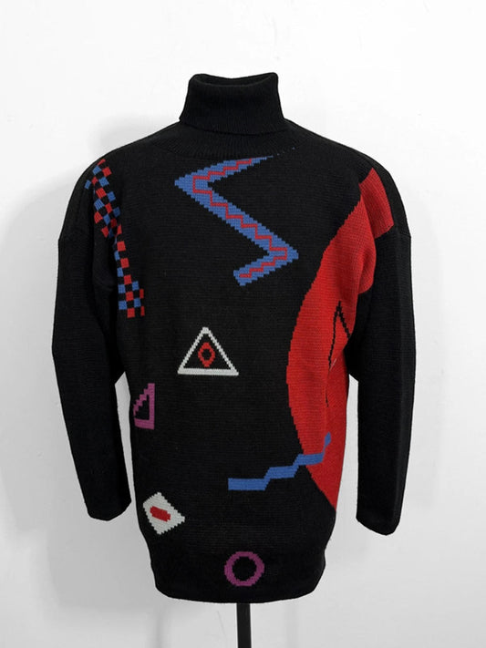 80s Vintage Art Deco Geometric Long Knit Jumper Size 14