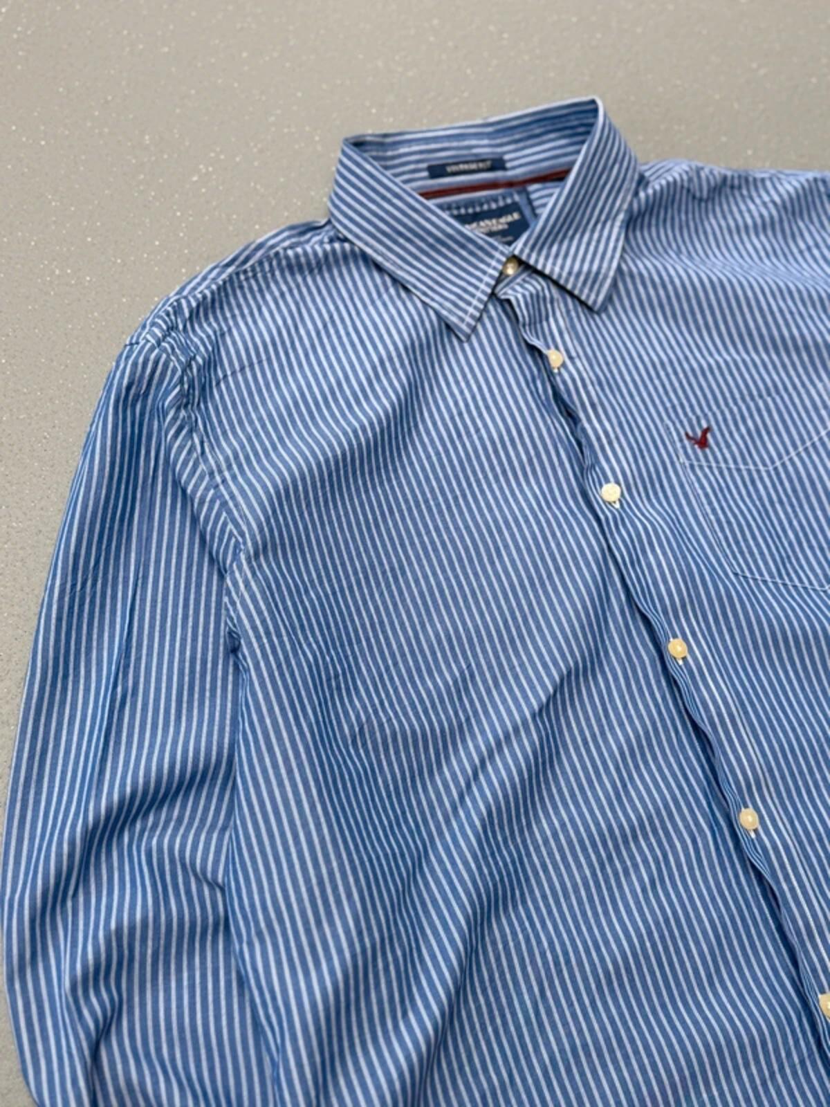 American Eagle Y2K Smart Pin Stripe Blue Shirt XXL