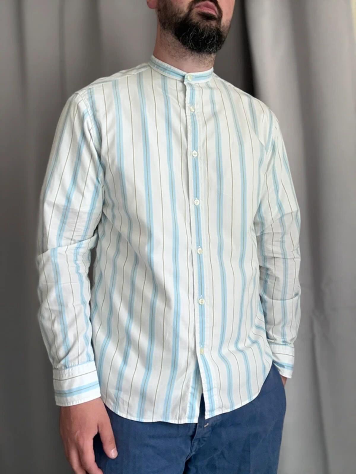 Vintage Striped Grandad Collar M&S Autograph Shirt Medium