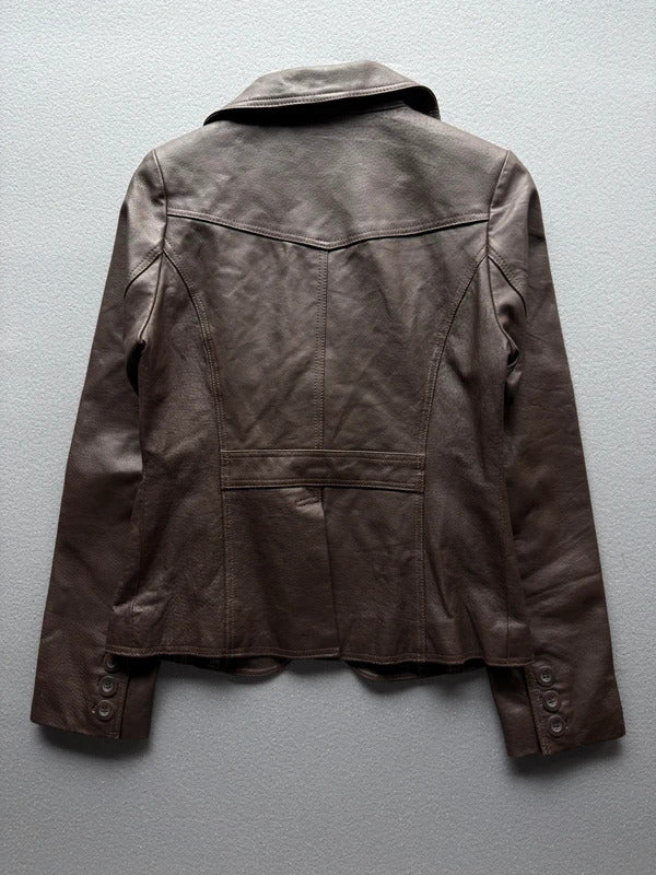 Y2K New Look Brown Leather Jacket – Women’s Size 10
