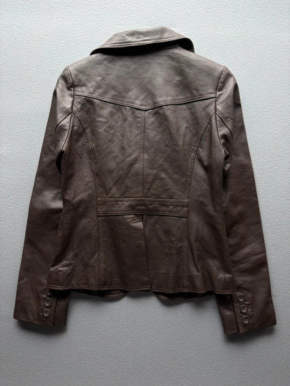 Y2K New Look Brown Leather Jacket – Women’s Size 10