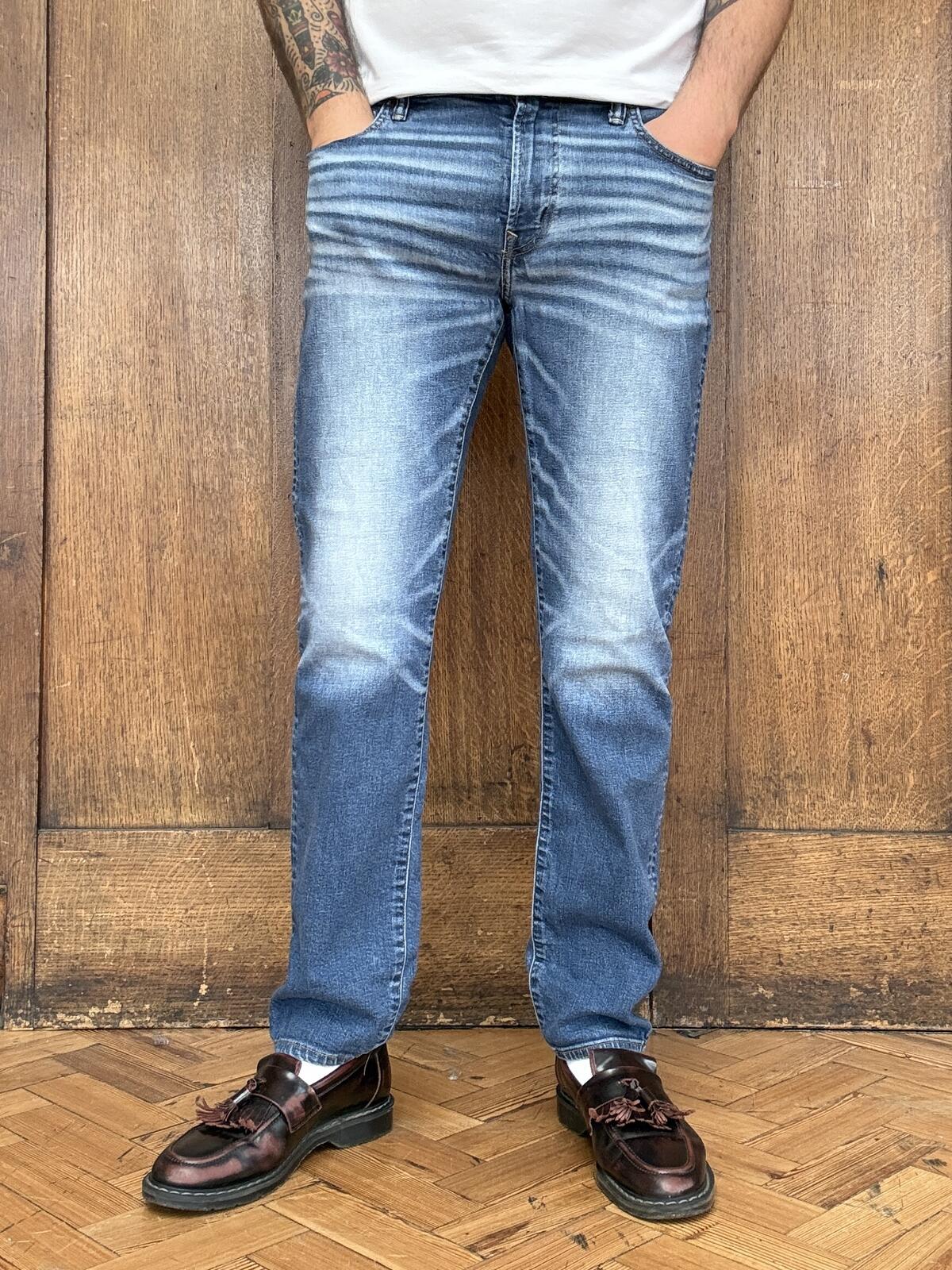 American Eagle Blue Distressed Slim Jeans Faded Denim