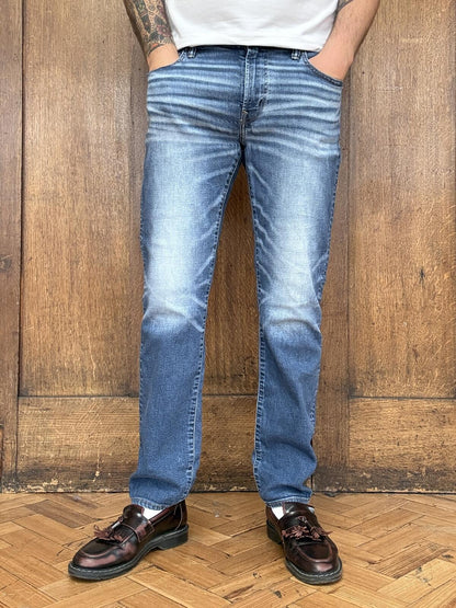 American Eagle Blue Distressed Slim Jeans Faded Denim