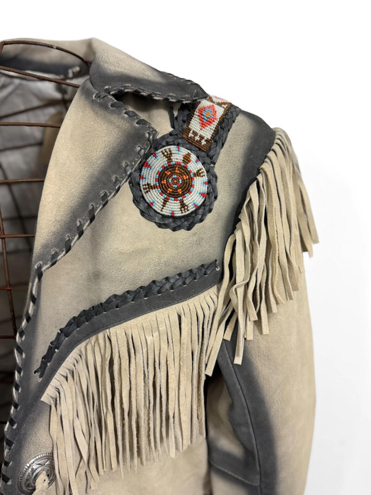 Western Cowboy Fringe Real Leather Native Jacket Medium