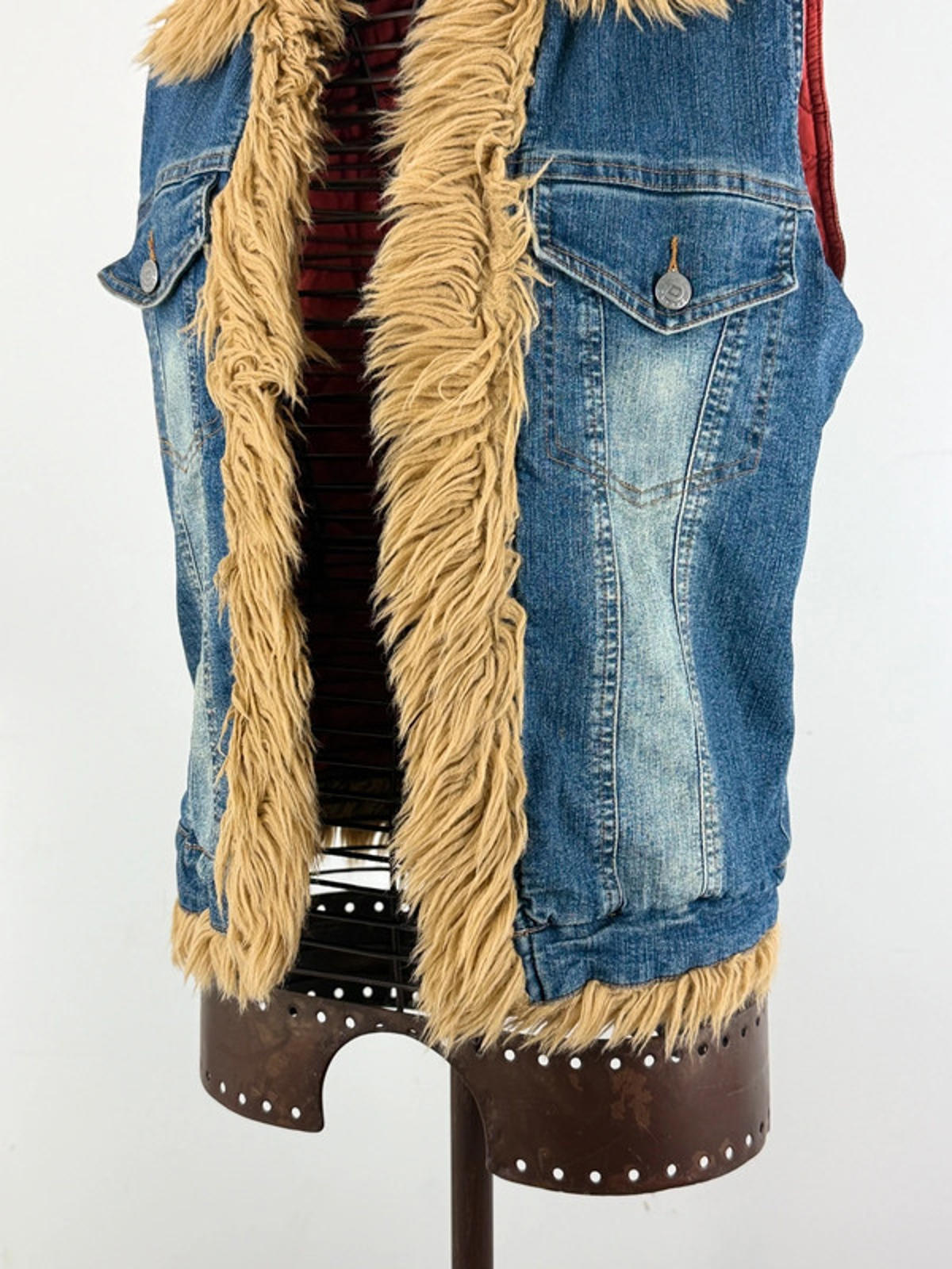 Y2K Afghan Denim Vest Gilet Medium