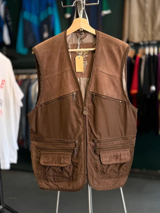Camel Vintage Utiiity Vest Brown Suede Large
