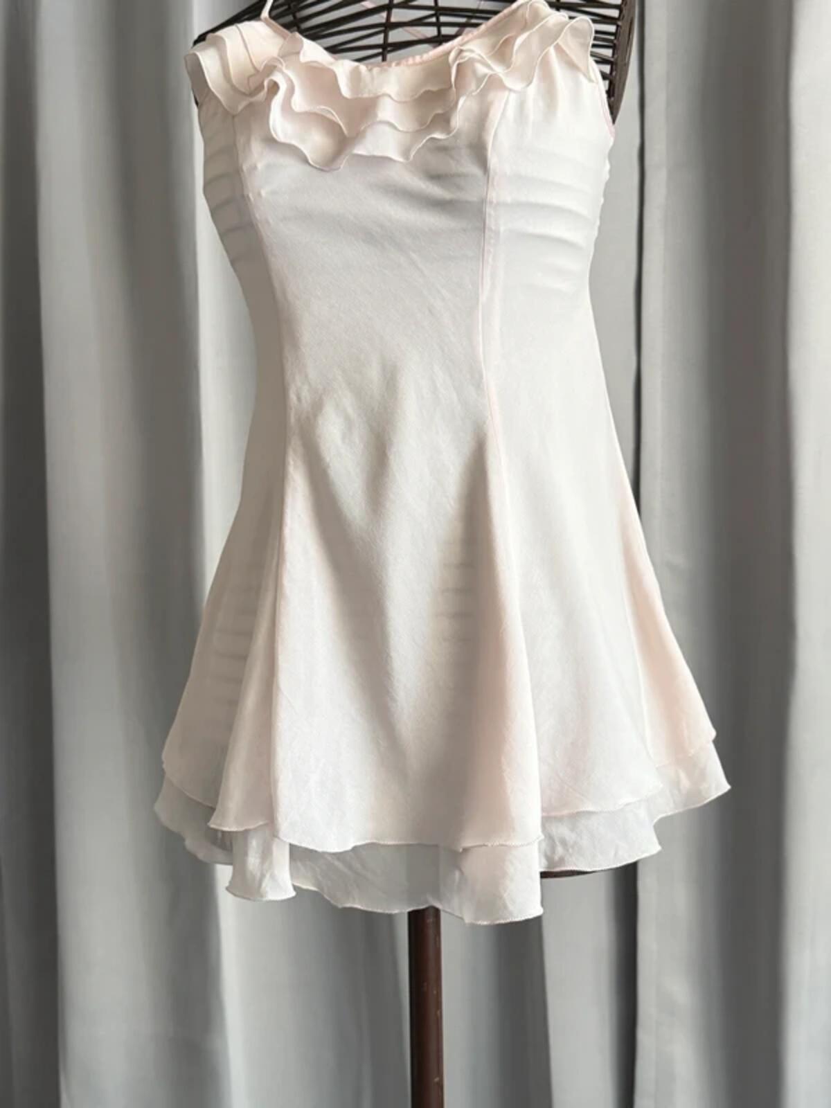 Y2K Ruffled Short Rose Pink Strap Dress Medium