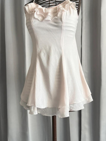 Y2K Ruffled Short Rose Pink Strap Dress Medium