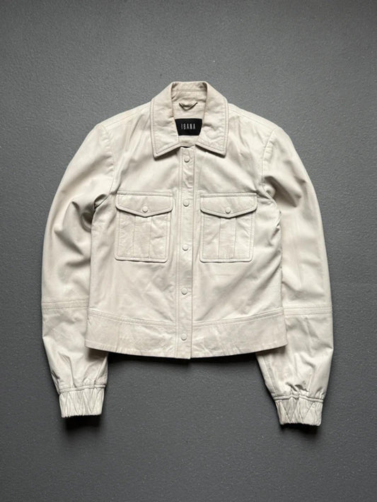 Ibana White Faux Leather Trucker Jacket Small