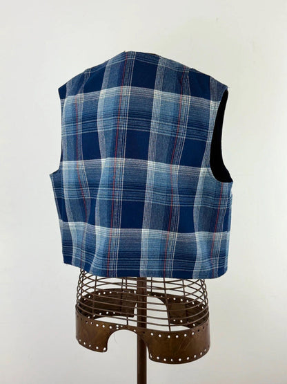 Vintage Plaid Cropped Waistcoat Medium Western