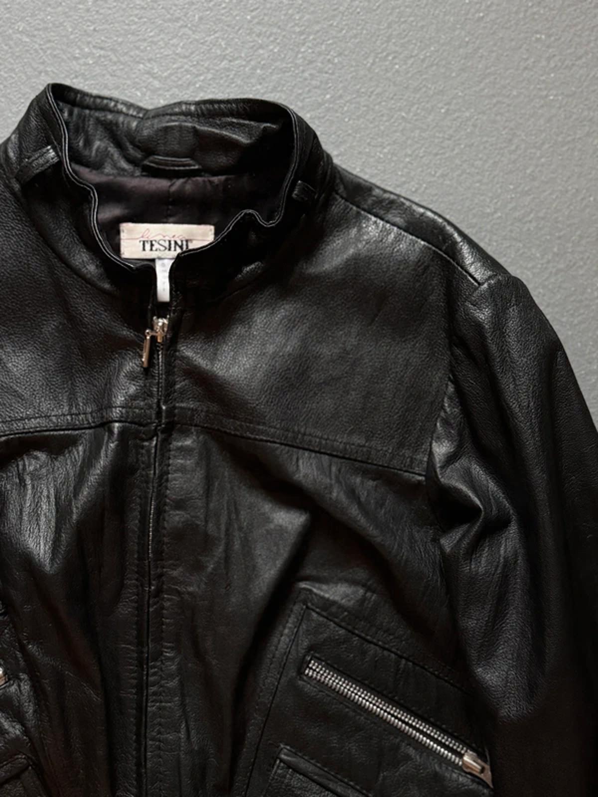 Vintage Tesini Biker Leather Bomber Jacket Size 12 Y2K