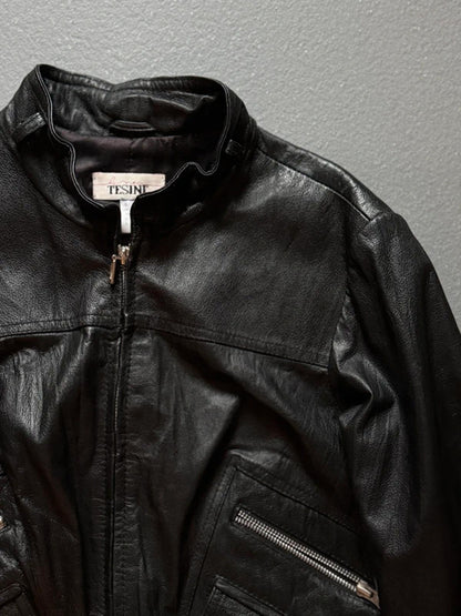 Vintage Tesini Biker Leather Bomber Jacket Size 12 Y2K