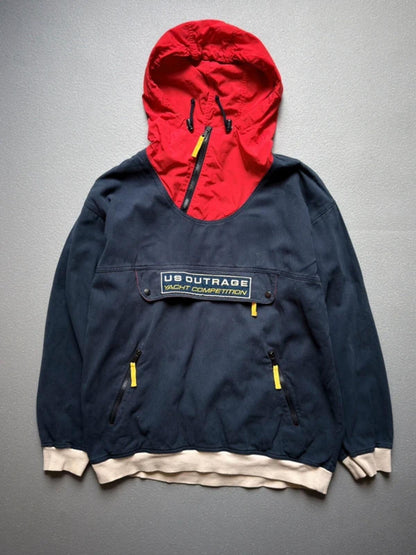Vintage Sailing Smock Asymmetrical Zip Denim Large