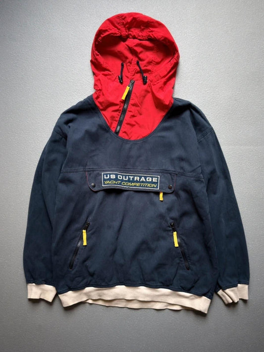 Vintage Sailing Smock Asymmetrical Zip Denim Large
