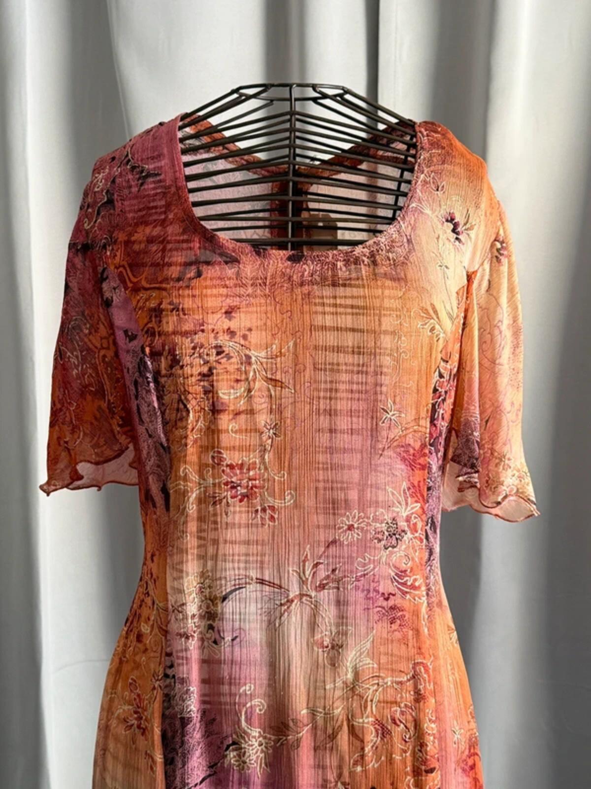 1970s Boho Floaty Gradient Mesh Dress Size 12