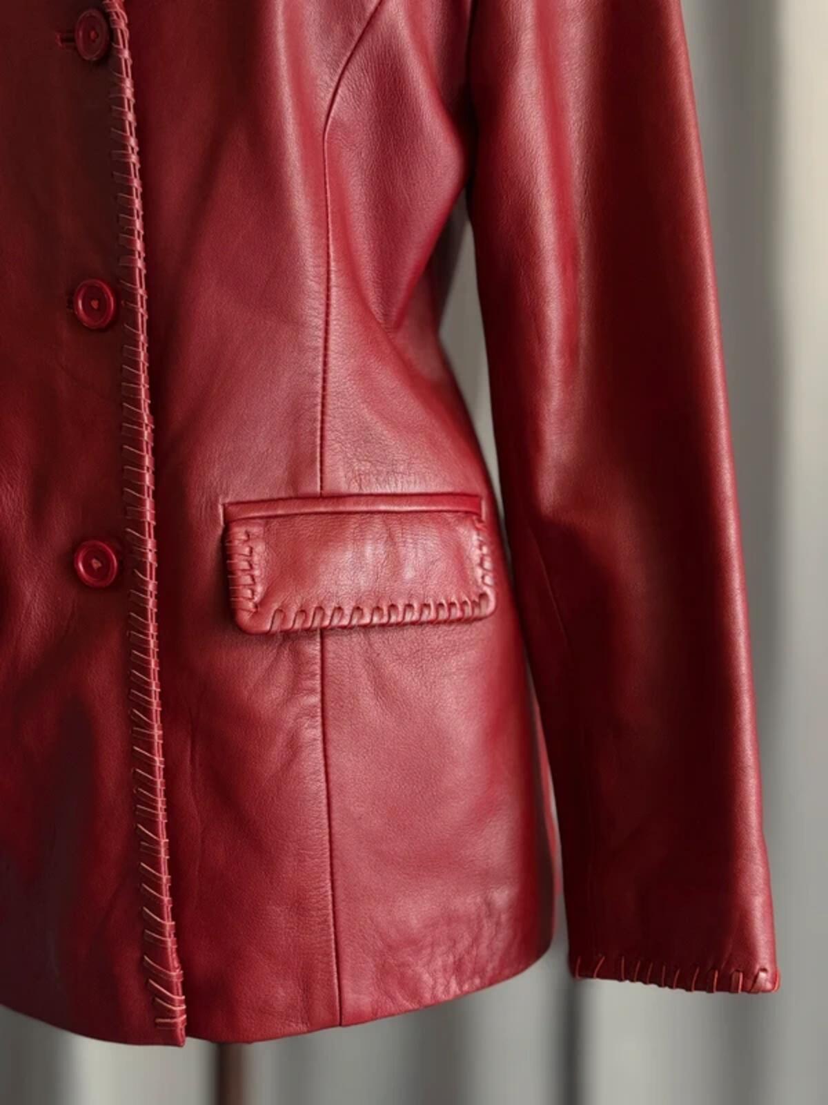 Vintage 80s Red Leather Jacket Ladies Medium Lapels