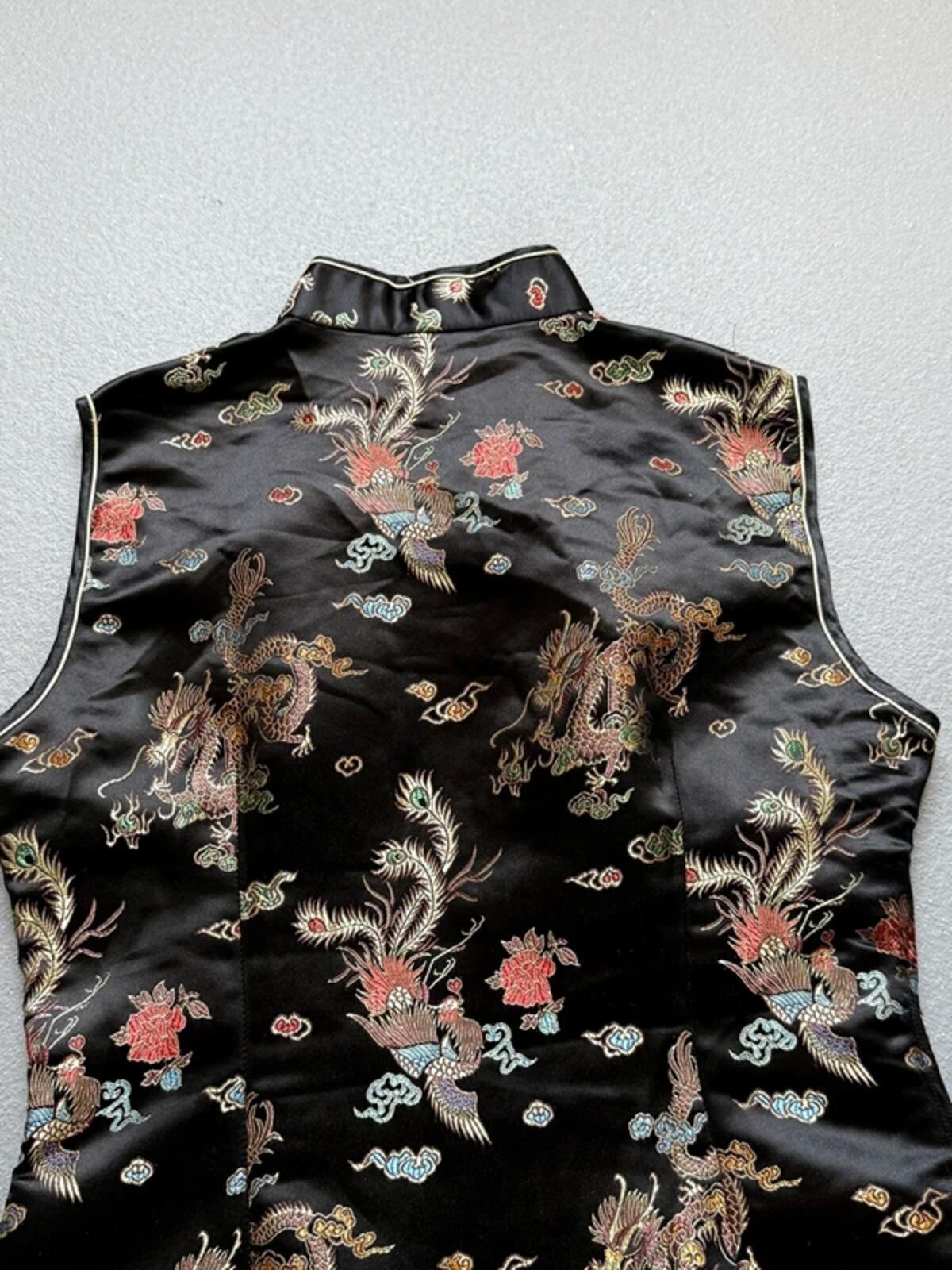Y2K Black Dragon Phoenix Geisha Top 100% Silk Medium