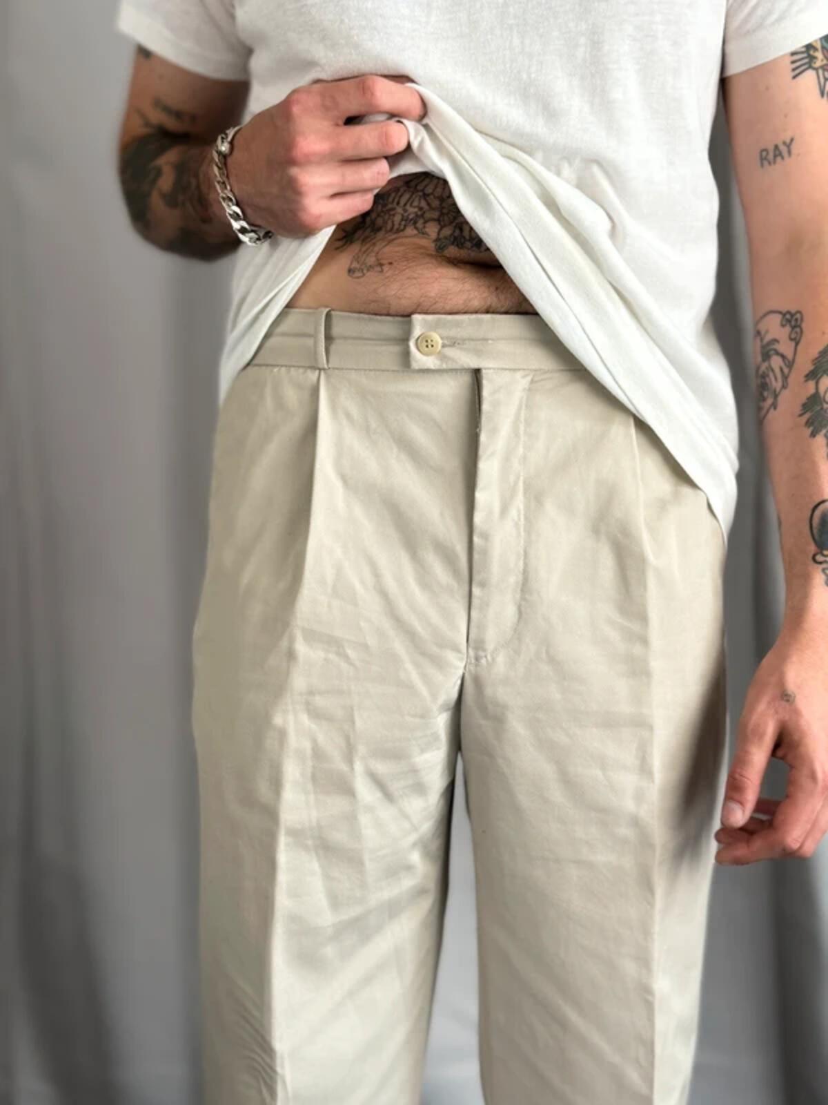 Vintage Pleated Cream High Waist Trousers 32”