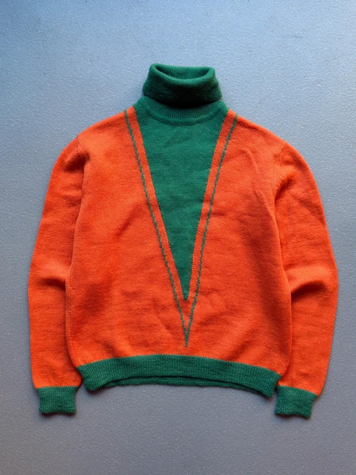 Vintage 70s Hand Knit Roll Neck Jumper Large Ladies