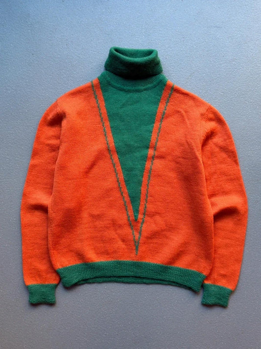 Vintage 70s Hand Knit Roll Neck Jumper Large Ladies