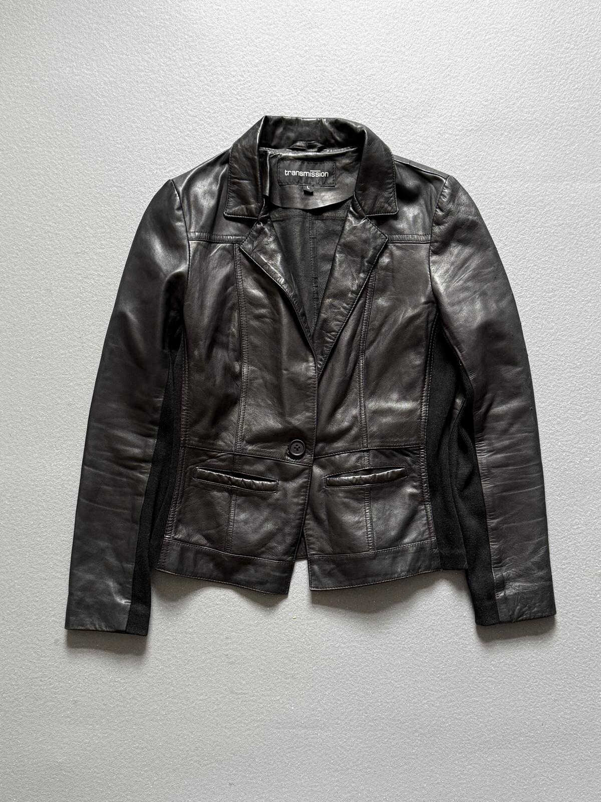 Transmission Black Leather Blazer Jacket Tailored Button Front