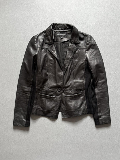 Transmission Black Leather Blazer Jacket Tailored Button Front