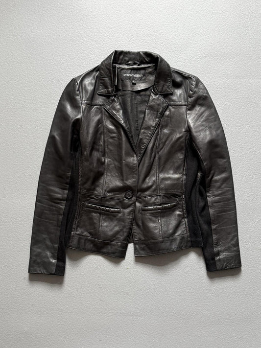Transmission Black Leather Blazer Jacket Tailored Button Front