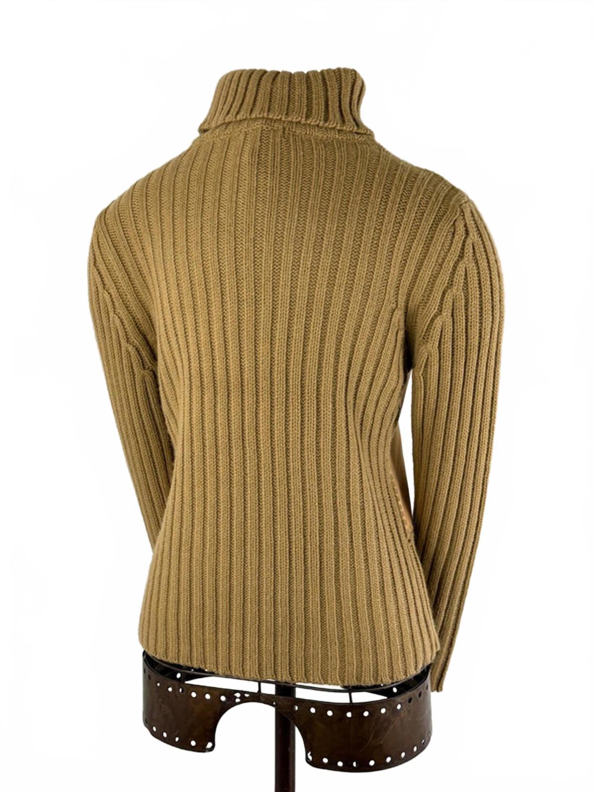 Vintage Knit Suede Panel Turtleneck Sweater Medium