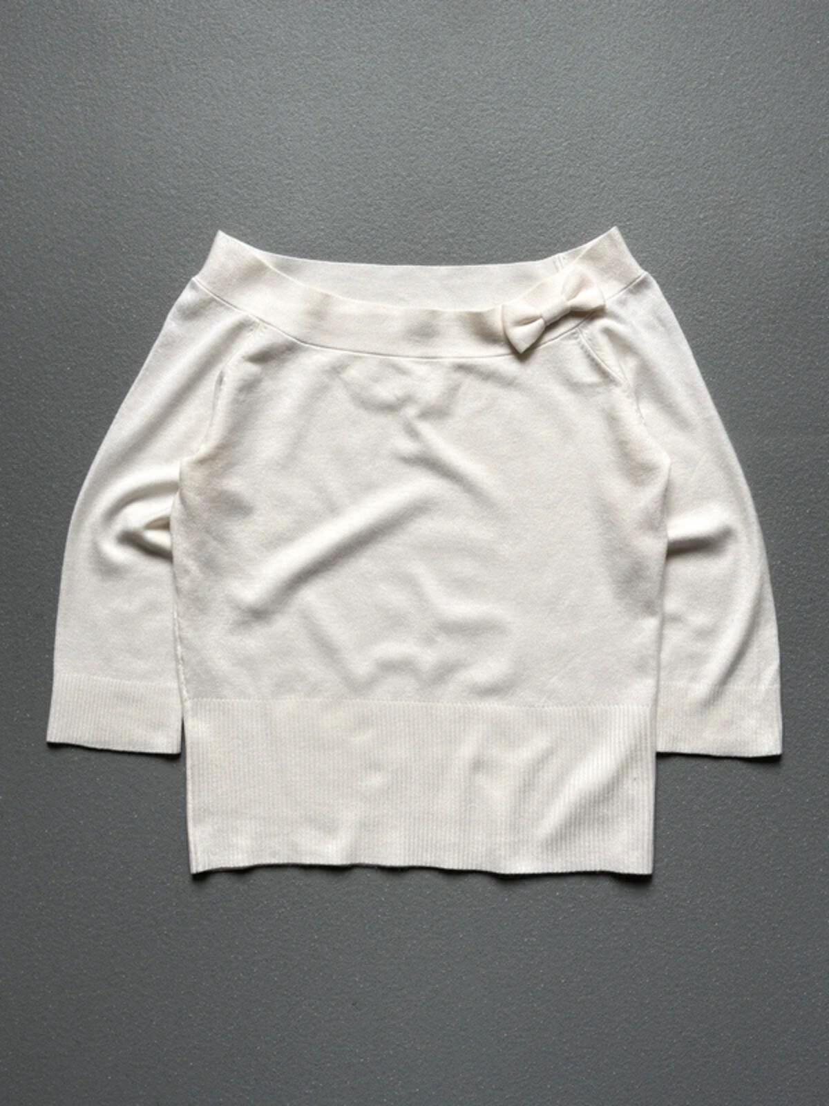 Etam Y2K Off Shoulder Bow Cream Knit Jumper Size 16
