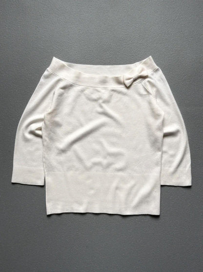 Etam Y2K Off Shoulder Bow Cream Knit Jumper Size 16