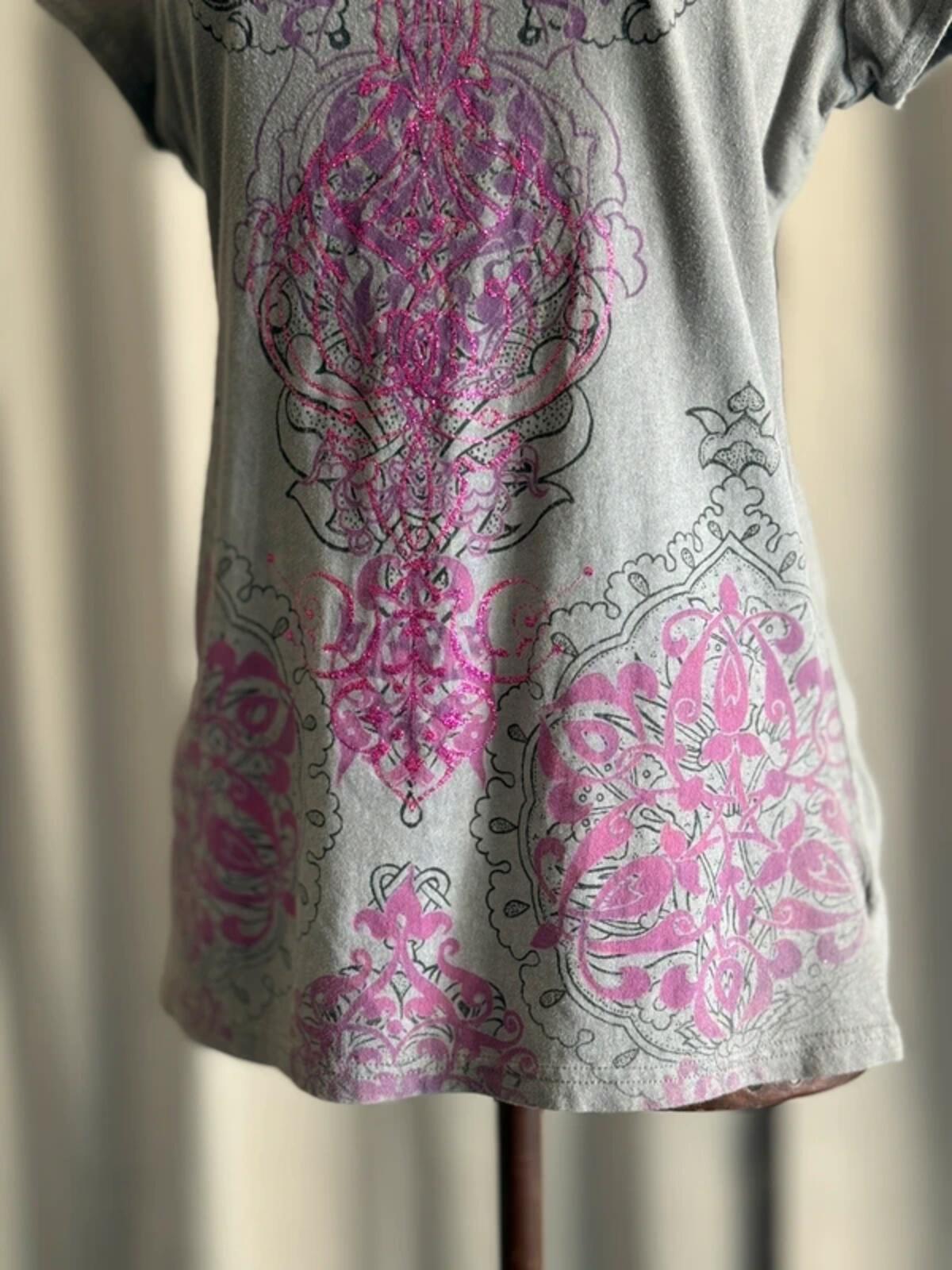 Y2K Glitter Baroque Mandala Print Baby T Shirt XL