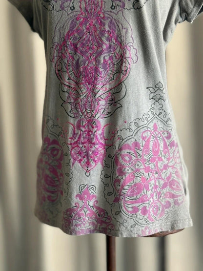 Y2K Glitter Baroque Mandala Print Baby T Shirt XL