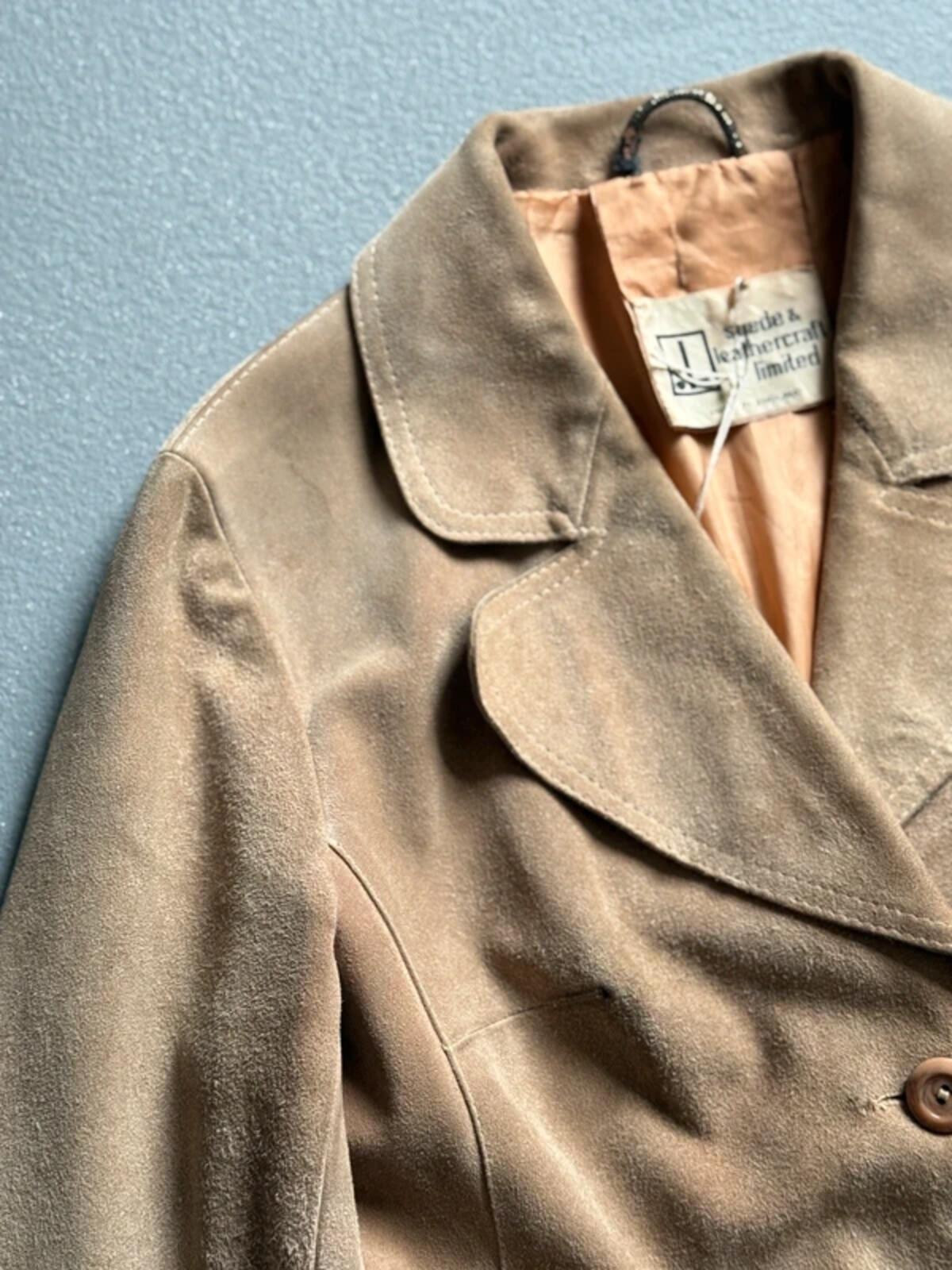 70s Suede Coat Size 18 Beige Brown Made in England