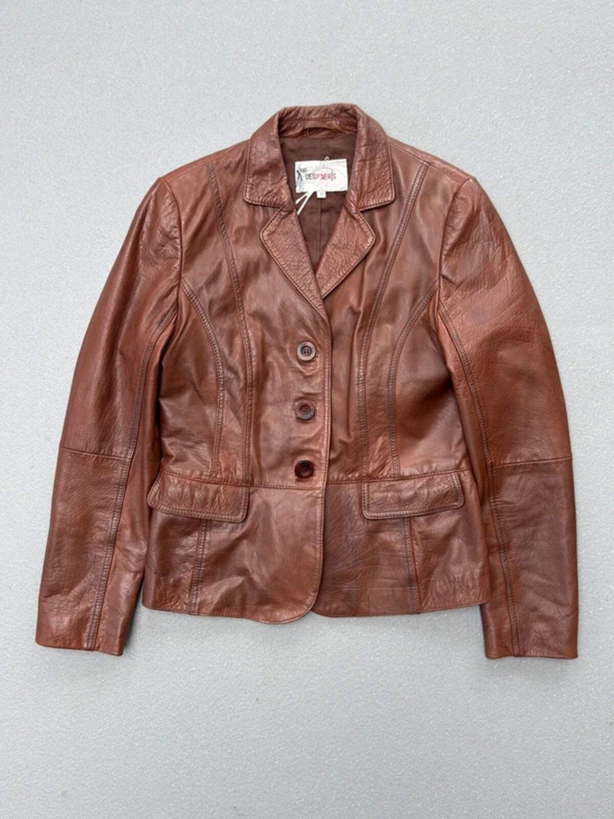 Y2K Brown Leather Blazer Size 10 Lapels