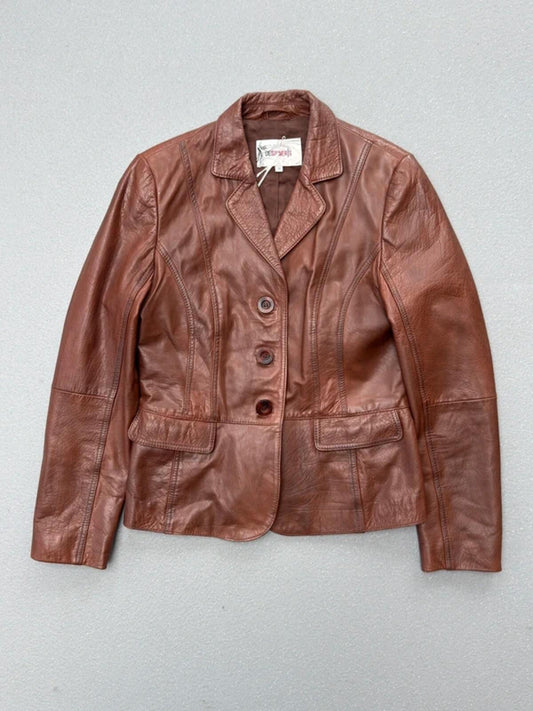 Y2K Brown Leather Blazer Size 10 Lapels