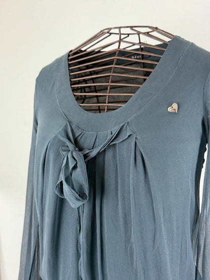 Gaudi Y2K Bow Tie Mesh Sheer Dress Size 10 Grey