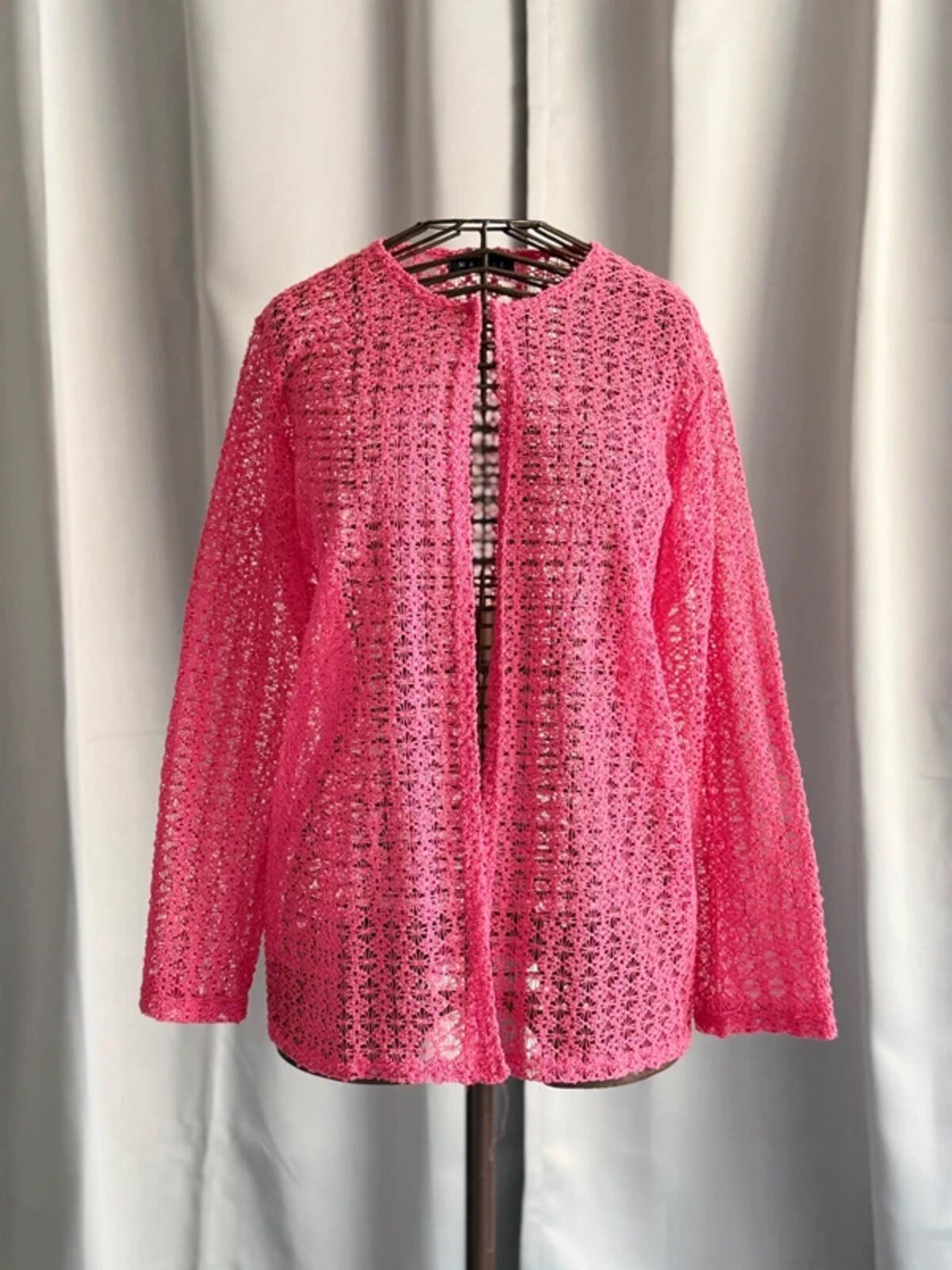 Marble Pink Crochet Lace Cardigan Large