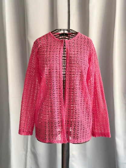 Marble Pink Crochet Lace Cardigan Large