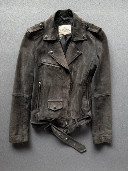 Vintage Review Grey Suede Leather Jacket – Women’s Size Large